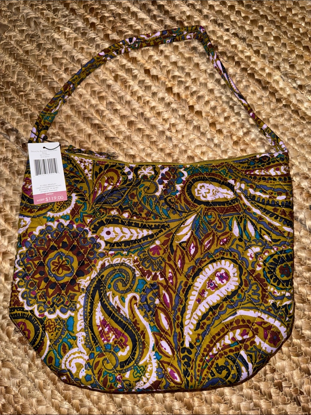 Vera Bradley Olive Green Paisley Shoulder Bag with Pink & Teal Accents - Picture 3 of 7